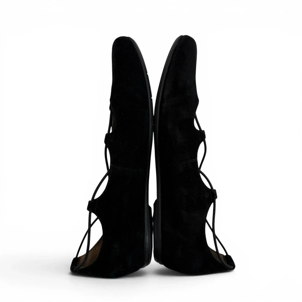 Earthies by Earth Women's 10 Black Suede Essen Lace Up Ballet‎ Flats Pointed Toe
